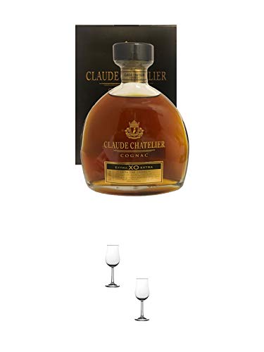 Claude Chatelier Cognac XO mit Etui 0,7 Liter + Nosing Gläser Kelchglas Bugatti mit Eichstrich 2cl und 4cl - 2 Stück von 1a Schiefer