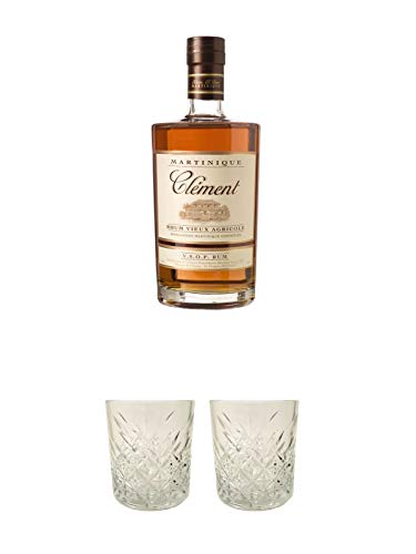 Clement Rhum Vieux Agricole V.S.O.P. Rum 0,7 Liter + Rum Glas 1 Stück + Rum Glas 1 Stück von 1a Schiefer