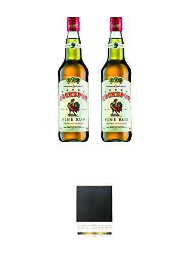 Cockspur Fine Gold Rum Star Barbados 2 x 0,7 Liter + Schiefer Glasuntersetzer eckig ca. 9,5 cm Durchmesser von 1a Schiefer