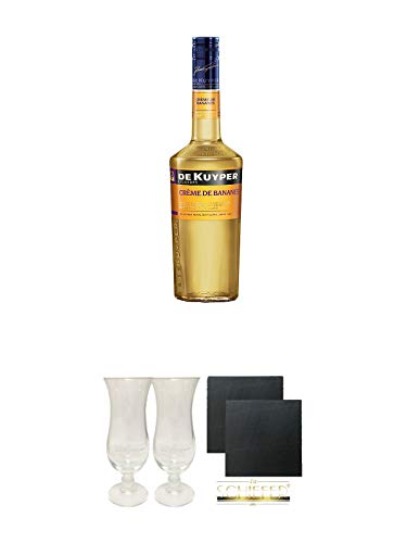 De Kuyper Creme de Bananes Likör 0,7 Liter + De Kuyper Cocktailglas 2 Stück + Schiefer Glasuntersetzer eckig ca. 9,5 cm Ø 2 Stück von 1a Schiefer