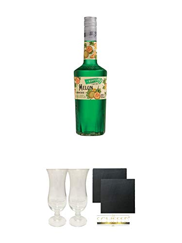 De Kuyper Melon Likör 0,7 Liter + De Kuyper Cocktailglas 2 Stück + Schiefer Glasuntersetzer eckig ca. 9,5 cm Ø 2 Stück von 1a Schiefer