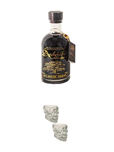 Debowa BLACK Vodka 0,7 Liter + Wodka Totenkopf Shotglas 2 Stück von 1a Schiefer