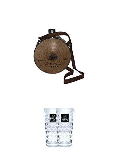 Debowa Jägerflasche mit Lederband Vodka 0,7 Liter + Three Sixty Vodka Gläser 2 Stück Debowa Jägerflasche mit Lederband Vodka 0,7 Liter + Three Sixty Vodka Gläser 2 Stück von 1a Schiefer