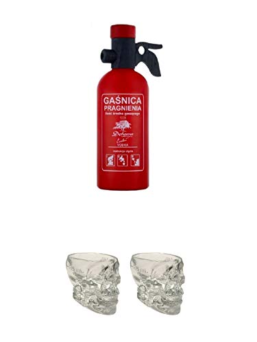 Debowa Polska Excellent Feuerlöscher polnischer Wodka 1,0 Liter + Crystal Head Totenkopf aus Glas 1 Stück 29 ml + Crystal Head Totenkopf aus Glas 1 Stück 29 ml von 1a Schiefer