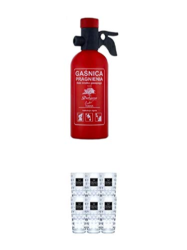 Debowa Polska Excellent Feuerlöscher polnischer Wodka 1,0 Liter + Three Sixty Vodka Gläser 6er Karton von 1a Schiefer