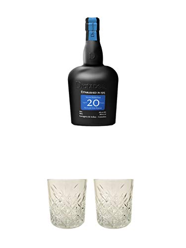 Dictador Solera System Rum 20 Jahre Kolumbien 0,7 Liter + Rum Glas 1 Stück + Rum Glas 1 Stück von 1a Schiefer