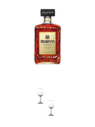 Disaronno Amaretto Likör 0,5 Liter + Nosing Gläser Kelchglas Bugatti mit Eichstrich 2cl und 4cl - 2 Stück von 1a Schiefer