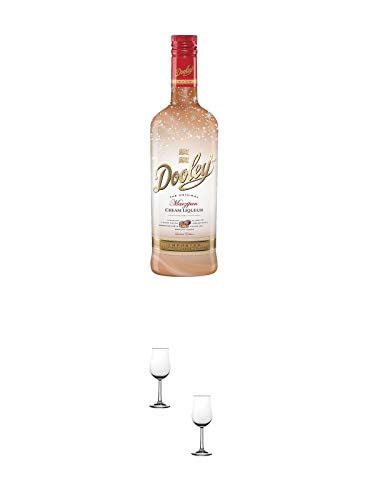 Dooleys Marzipan mit Wodka Likör 15% 0,7 Liter + Nosing Gläser Kelchglas Bugatti mit Eichstrich 2cl und 4cl - 2 Stück von 1a Schiefer