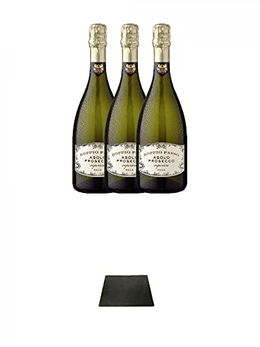 Doppio Passo Asolo PROSECCO Superiore D.O.C.G. 3 x 0,75 Liter + Käseplatten - 1 er - Set 22 x 16 aus Schiefer für Dinnerpartys und Veranstaltungen von 1a Schiefer