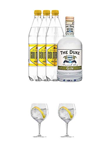 Duke Gin 1 x 0,7 Liter & 3 x Goldberg 1,0 Liter Tonic Set + Ballon Bistro Cubata GIN Glas 1 Stück + Ballon Bistro Cubata GIN Glas 1 Stück von 1a Schiefer