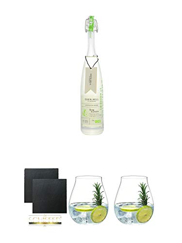 Eden Mill Gin Likör Pear & Cassia Schottland 0,35 Liter + Schiefer Glasuntersetzer eckig ca. 9,5 cm Ø 2 Stück + Gin Tonic Glas - 5414/67 + Gin Tonic Glas - 5414/67 von 1a Schiefer