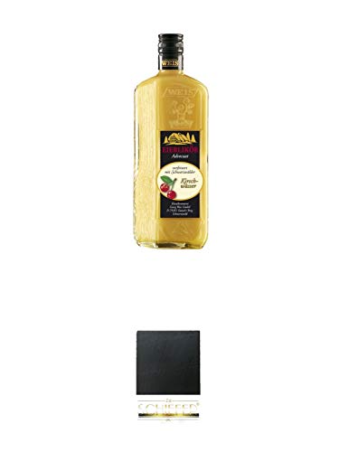 Elztalbrennerei Georg Weis Eierlikör 20% 0,2 Liter (klein) + Schiefer Glasuntersetzer eckig ca. 9,5 cm Durchmesser von 1a Schiefer