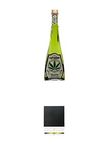 Euphoria Absinth Cannabis 0,5 Liter + Schiefer Glasuntersetzer eckig ca. 9,5 cm Durchmesser von 1a Schiefer