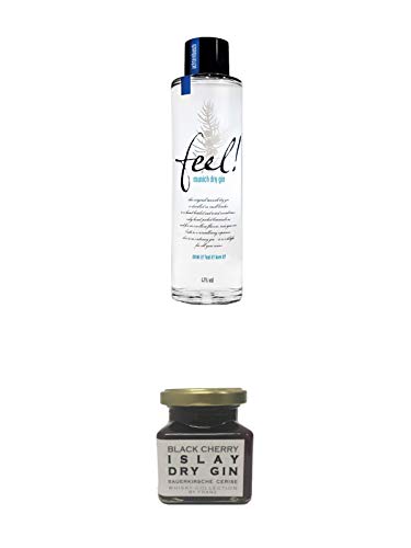 FEEL Gin Munich Dry Gin Deutschland 0,5 Liter (HALBE) + Islay Dry Gin Black Cherry Sauerkirsche Marmelade 150 Gramm von 1a Schiefer