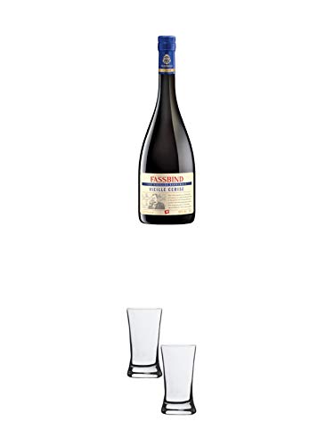 Fassbind Vieille Cerise Gereifter Kirschbrand Schweiz 0,7 Liter + Stölzle Shotglas/Stamper 2 Stück 2050021 von 1a Schiefer