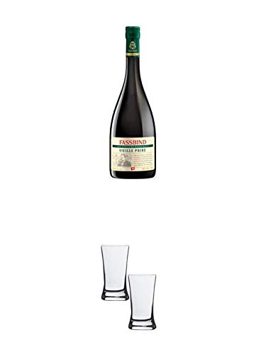 Fassbind Vieille Poire Gereifter Birnenbrand 0,7 Liter + Stölzle Shotglas/Stamper 2 Stück 2050021 von 1a Schiefer