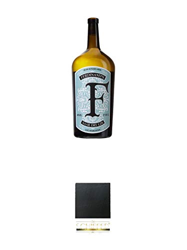 Ferdinands Saar Dry Gin Deutschland 1,5 Liter + Schiefer Glasuntersetzer eckig ca. 9,5 cm Durchmesser von 1a Schiefer