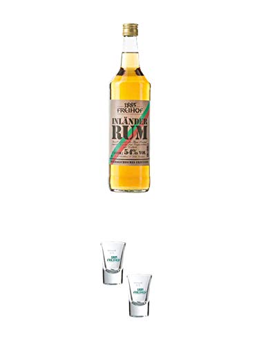 Freihof Inländer Rum 54% Braun 1,0 Liter + Freihof Stamperl Glas 2cl 2 Stück von 1a Schiefer