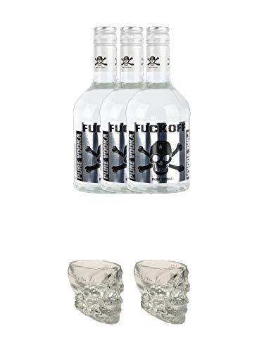 Fuckoff Pure Vodka 3 x 0,7 Liter + Wodka Totenkopf aus Glas 1 Stück 29 ml + Wodka Totenkopf aus Glas 1 Stück 29 ml von 1a Schiefer
