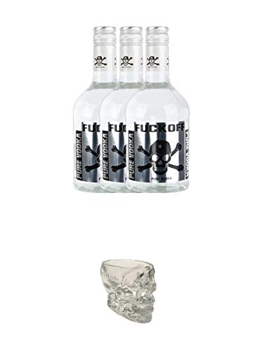 Fuckoff Pure Vodka 3 x 0,7 Liter + Wodka Totenkopf aus Glas 1 Stück 29 ml von 1a Schiefer