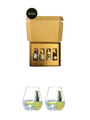 Gin German Geschenkbox 4 x 0,05 Liter + Gin Tonic Glas - 5414/67 + Gin Tonic Glas - 5414/67 von 1a Schiefer