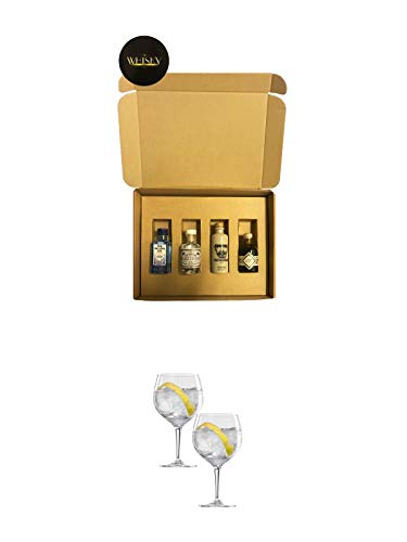 Gin German Geschenkbox 4 x 0,05 Liter + Spiegelau Gin & Tonic 4390179 2 Gläser von 1a Schiefer