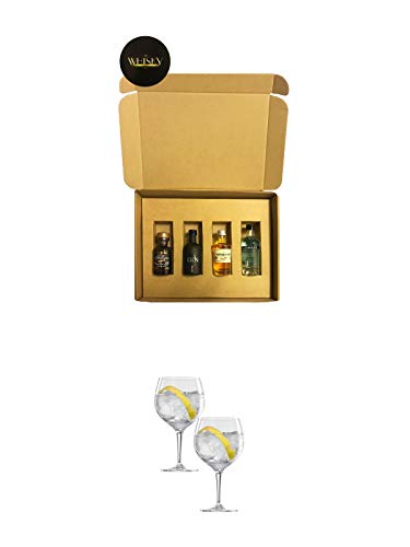 Gin Geschenkbox London Blue, Saffron, Black Gin, Filliers 4 x 0,05 Liter + Spiegelau Gin & Tonic 4390179 2 Gläser von 1a Schiefer