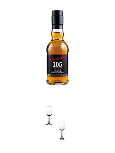 Glenfarclas 105 Cask Strength Single Malt Whisky 0,2 Liter (MIDI) + Nosing Gläser Kelchglas Bugatti mit Eichstrich 2cl und 4cl - 2 Stück von 1a Schiefer