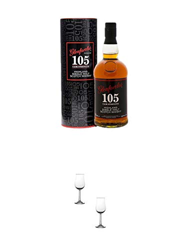 Glenfarclas 105 Cask Strength Single Malt Whisky 1,0 Liter + Nosing Gläser Kelchglas Bugatti mit Eichstrich 2cl und 4cl - 2 Stück von 1a Schiefer