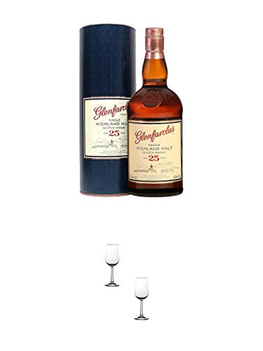 Glenfarclas 25 Jahre Single Malt Whisky 0,7 Liter + Nosing Gläser Kelchglas Bugatti mit Eichstrich 2cl und 4cl - 2 Stück von 1a Schiefer