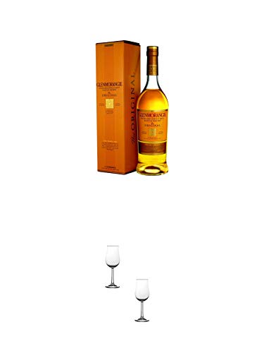 Glenmorangie 10 Jahre The Original Single Malt Whisky 1,0 Liter + Nosing Gläser Kelchglas Bugatti mit Eichstrich 2cl und 4cl - 2 Stück von 1a Schiefer