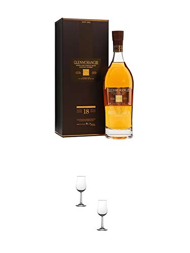 Glenmorangie 18 Jahre Extremely Rare 0,7 Liter + Nosing Gläser Kelchglas Bugatti mit Eichstrich 2cl und 4cl - 2 Stück von 1a Schiefer