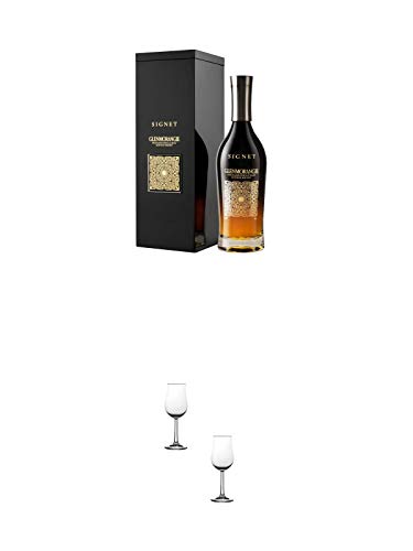 Glenmorangie Signet Single Malt Whisky 0,7 Liter + Nosing Gläser Kelchglas Bugatti mit Eichstrich 2cl und 4cl - 2 Stück von 1a Schiefer