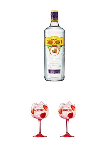 Gordons Dry Gin 0,7 Liter + Gordons Pink GIN STIELGLAS 1 Stück + Gordons Pink GIN STIELGLAS 1 Stück von 1a Schiefer