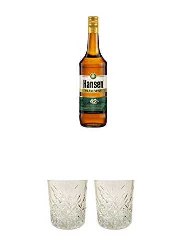 Hansen Präsident Grün 42% 0,7 Liter + Rum Glas 1 Stück + Rum Glas 1 Stück von 1a Schiefer