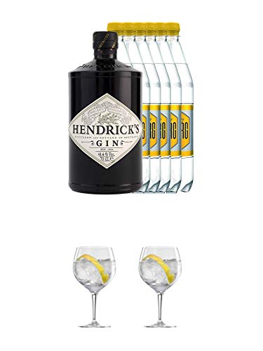 Hendricks Gin Small Batch 0,7 Liter + 6 Goldberg Tonic Water 1,0 Liter + Ballon Bistro Cubata GIN Glas 1 Stück + Ballon Bistro Cubata GIN Glas 1 Stück von 1a Schiefer