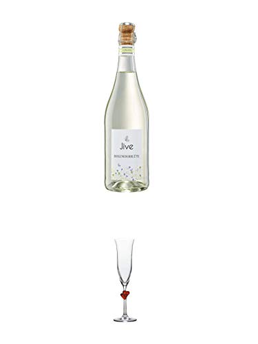 JIVE mit Sekt und Holunderblüte weinhaltiger Cocktail 0,75 Liter + Stölzle L'Amour Sektkelch rotes Herz - 3886207 von 1a Schiefer