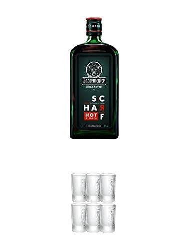 Jägermeister Charakter Scharf Hot Ginger aus Deutschland 0,7 Liter + Jägermeister Frozen Club Shot Glas 2 cl 6er Set von Jägermeister