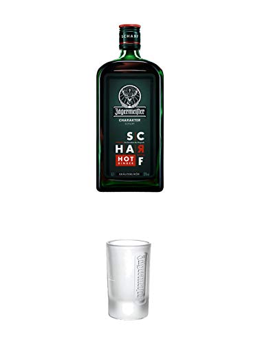 Jägermeister Charakter Scharf Hot Ginger aus Deutschland 0,7 Liter + Jägermeister Frozen Club Shot Glas 4 cl 1 Stück von 1a Schiefer