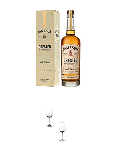 Jameson CRESTED Irish Whiskey 0,7 Liter + Nosing Gläser Kelchglas Bugatti mit Eichstrich 2cl und 4cl - 2 Stück von 1a Schiefer