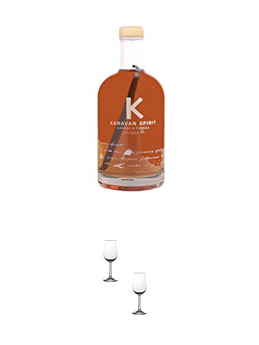 Karavan Spirit Cognac & Vanille 0,7 Liter + Nosing Gläser Kelchglas Bugatti mit Eichstrich 2cl und 4cl - 2 Stück von 1a Schiefer