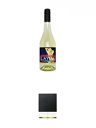 LAYLA Puffbrause Secco trocken 10% 0,75 Liter + Schiefer Glasuntersetzer eckig ca. 9,5 cm Durchmesser von 1a Schiefer