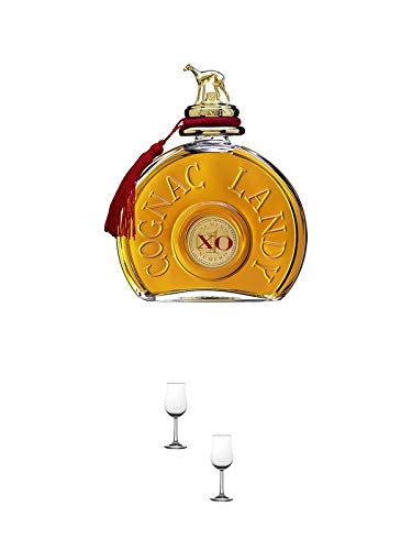 Landy XO Cognac Frankreich 0,7 Liter + Nosing Gläser Kelchglas Bugatti mit Eichstrich 2cl und 4cl - 2 Stück von 1a Schiefer