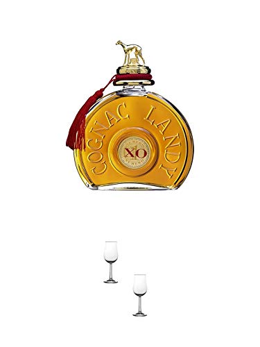 Landy XO Cognac Frankreich 0,7 Liter + Nosing Gläser Kelchglas Bugatti mit Eichstrich 2cl und 4cl - 2 Stück von 1a Schiefer
