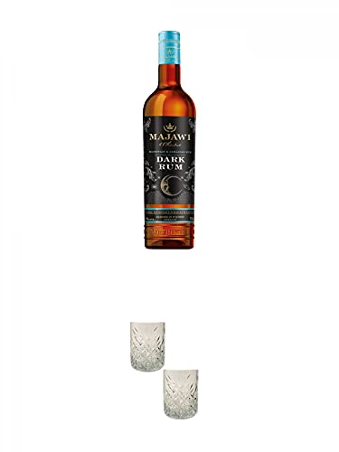 Majawi DARK Rum 0,7 Liter + Rum Gläser 2 Stück von 1a Schiefer
