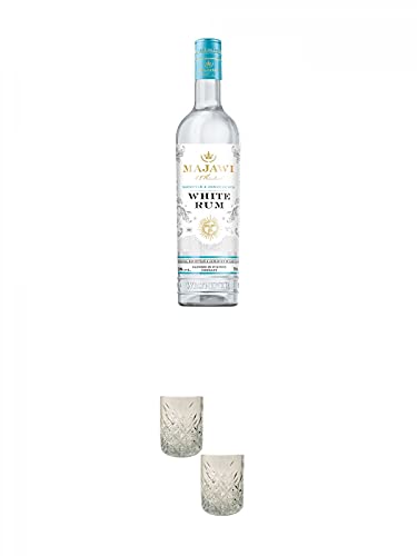 Majawi WHITE Rum 0,7 Liter + Rum Gläser 2 Stück von 1a Schiefer