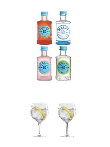 Malfy Gin Set Originale, Limone, Rosa, Aranica 4 x 0,05 Liter + Ballon Bistro Cubata GIN Glas 1 Stück + Ballon Bistro Cubata GIN Glas 1 Stück von 1a Schiefer