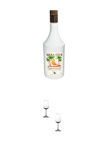 Mari Mayans Ibiza Club Coconut 1,0 ltr. + Nosing Gläser Kelchglas Bugatti mit Eichstrich 2cl und 4cl - 2 Stück von 1a Schiefer