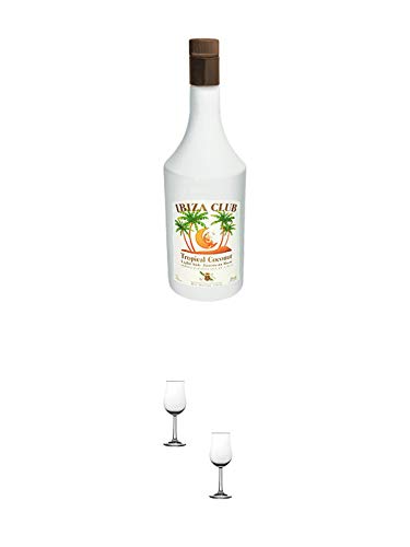 Mari Mayans Ibiza Club Coconut 1,0 ltr. + Nosing Gläser Kelchglas Bugatti mit Eichstrich 2cl und 4cl - 2 Stück von 1a Schiefer