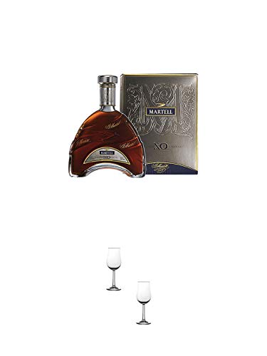 Martell XO Extra Old Cognac in Geschenkpackung Frankreich 0,7 Liter + Nosing Gläser Kelchglas Bugatti mit Eichstrich 2cl und 4cl - 2 Stück von 1a Schiefer